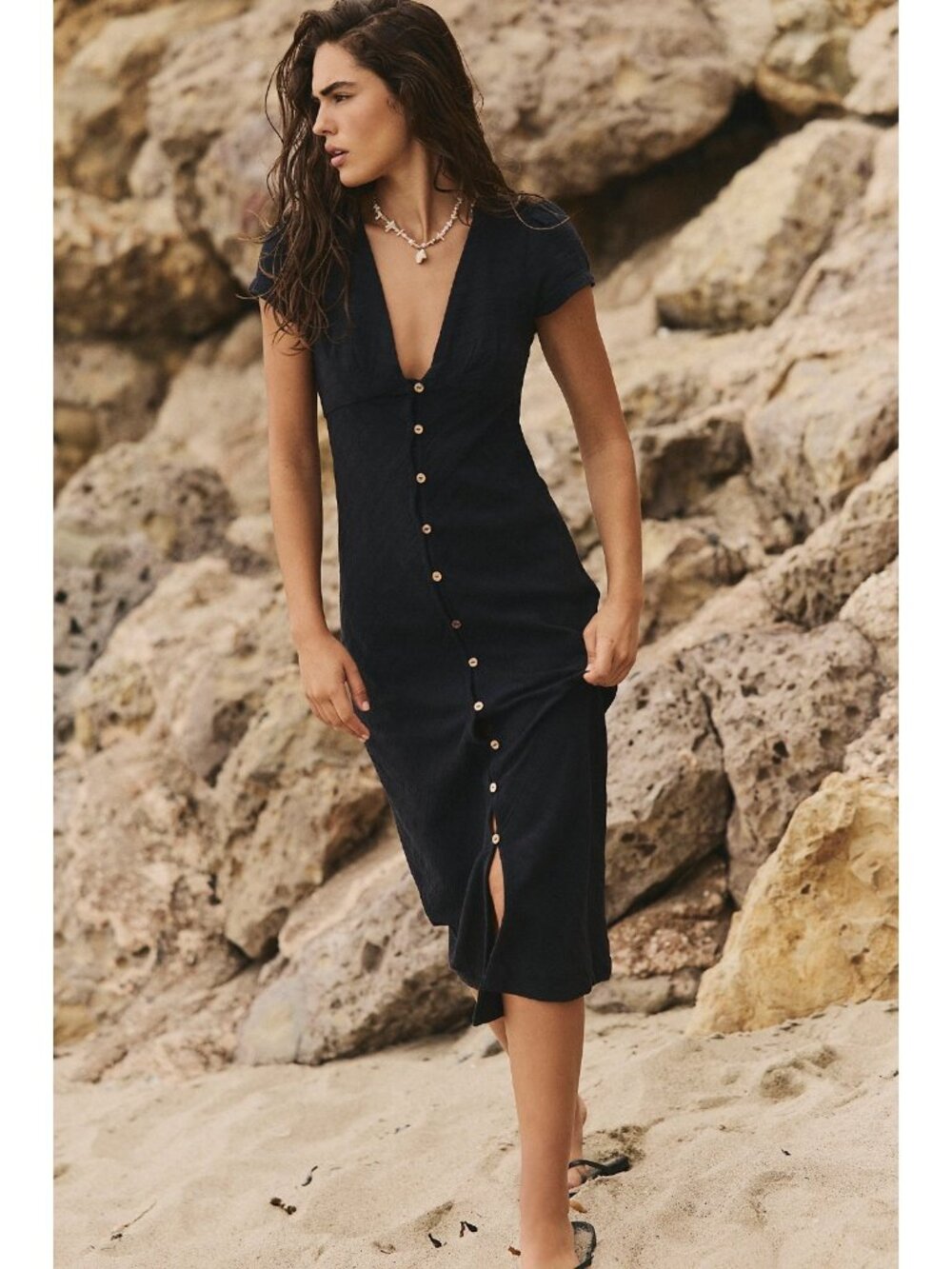 Free People Textured Cotton Button-Up Midi Dress